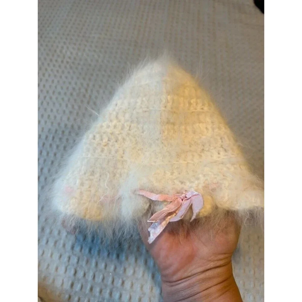 Baby Girl Infant Angora Cream Fuzzy Bonnet Hat